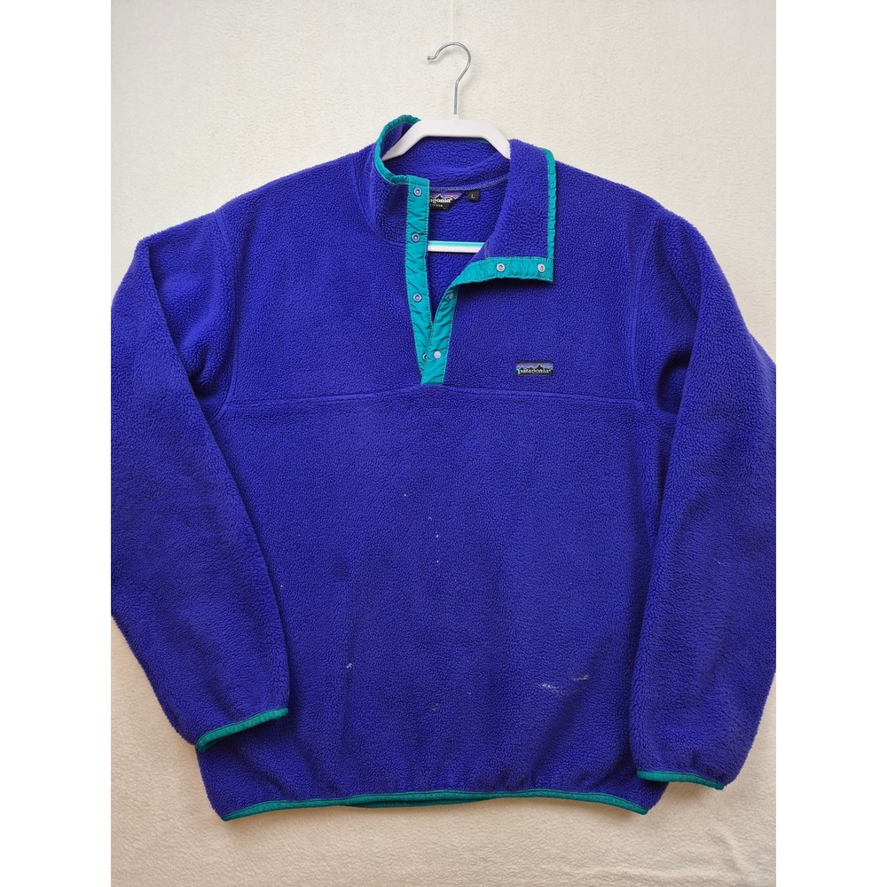 VTG 80s Patagonia Synchilla Snap-T Pullover Fleece Jacket XL Made In USA Blue